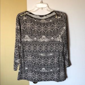 Black & Cream 3/4 Sleeve Shirt Sz. Lg.